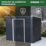 Kerti ház, Strend Pro Garden, 217 x 110 x 174 cm, antracit, fémlemez, alappal, időjárásálló, dupla tolóajtó, szellőzőnyílásokkal