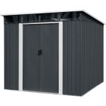 Kerti ház, Strend Pro Garden, 238 x 193 x 202 cm, antracit, fémlemez, időjárásálló, dupla tolóajtó, 4 szellőzőnyílás