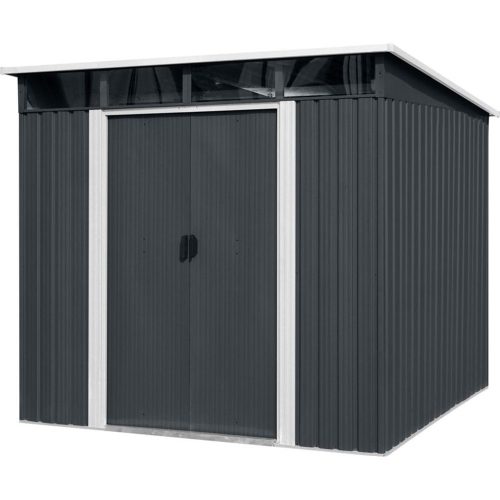 Kerti ház, Strend Pro Garden, 238 x 193 x 202 cm, antracit, fémlemez, időjárásálló, dupla tolóajtó, 4 szellőzőnyílás