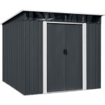 Kerti ház, Strend Pro Garden, 238 x 193 x 202 cm, antracit, fémlemez, időjárásálló, dupla tolóajtó, 4 szellőzőnyílás