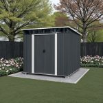 Kerti ház, Strend Pro Garden, 238 x 193 x 202 cm, antracit, fémlemez, időjárásálló, dupla tolóajtó, 4 szellőzőnyílás