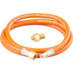 Összekötő készlet, Meva Olymp fűtőhöz és Dual Compact főzőhöz, 150 cm, 2 kg Propán-Bután palackhoz, G1/4L-M9 csatlakozó, 7/16-G1/4L szűkítő, tömlővel