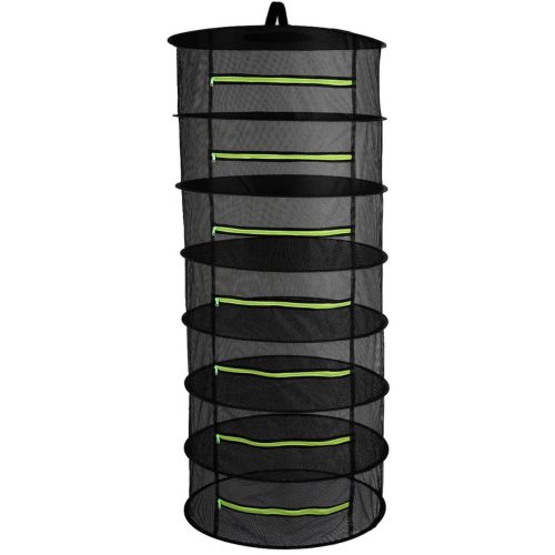 Gombaszárító háló, Strend Pro, fekete, 59 × 140 cm, 7 szintes, kör alakú, függeszthető, rovarvédelemmel, lélegző, összecsukható