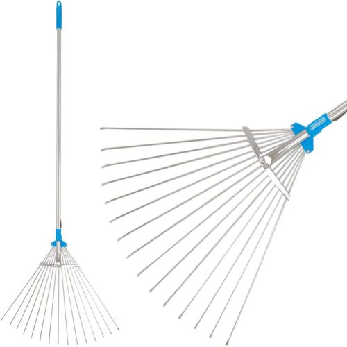 Lombseprű, gereblye, Aquacraft 380310 Prémium, ezüst/kék, 15 fogú, acél fej, alumínium nyél, 30–50 cm munkaszélesség, 152 cm nyél, állítható szélesség