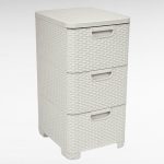 Komód, Curver Style, krémszínű, 33 × 60 × 38 cm, 3 fiókos, műanyag, rattan hatású, szögletes