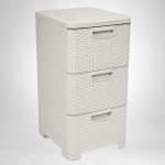 Komód, Curver Style, krémszínű, 33 × 60 × 38 cm, 3 fiókos, műanyag, rattan hatású, szögletes