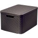 Tárolókosár, Curver Style2 Lid L, sötétbarna, 45 x 25 x 33 cm, egymásra rakható, műanyag, rattan hatású, fogantyúkkal, fedeles, szögletes
