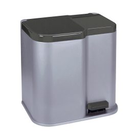   Szemeteskuka, Curver Duo Bin, 21 l, ezüst/fekete, kétkamrás, szelektív hulladékgyűjtéshez, 15 + 6 literes kamrák
