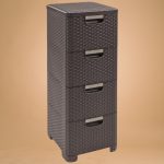 Komód, Curver Stylre, sötétbarna, 33 x 79 x 38 cm, 4 fiókos, műanyag, rattan hatású, szögletes