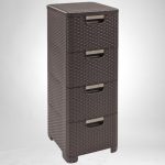 Komód, Curver Stylre, sötétbarna, 33 x 79 x 38 cm, 4 fiókos, műanyag, rattan hatású, szögletes