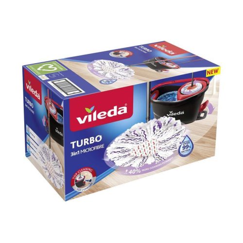 Felmosó szett, Vileda Turbo 3 az 1-ben, max. 125 cm teleszkópos rúd, mikroszálas, pedálos vödör, 99% baktériumeltávolítás vízzel