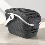 Kisállathordozó táska, Curver, antracit, 38 x 51 x 33 cm, tartós műanyag, rattan hatású, szellőzőnyílások, teherbírás: 10 kg, macskáknak és kutyáknak