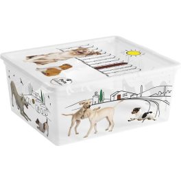   Tárolódoboz, KIS C Style Pets M, átlátszó, 18 literes, 34 x 40 x 17 cm, egymásra rakható, műanyag, fedeles, kutya mintás, szögletes