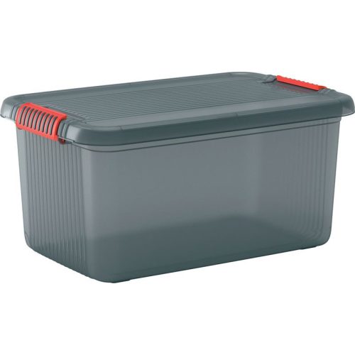 Tárolódoboz, KIS K Latch L, szürke, 39 x 59 x 28 cm, egymásra rakható, műanyag, fedeles, szögletes