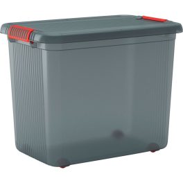   Gurulós tároló, KIS K Latch XXL, szürke, 39 x 59 x 45 cm, egymásra rakható, műanyag, fedeles, kerekes, szögletes