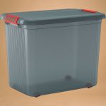 Gurulós tároló, KIS K Latch XXL, szürke, 39 x 59 x 45 cm, egymásra rakható, műanyag, fedeles, kerekes, szögletes