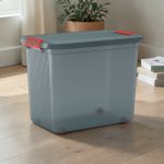 Gurulós tároló, KIS K Latch XXL, szürke, 39 x 59 x 45 cm, egymásra rakható, műanyag, fedeles, kerekes, szögletes