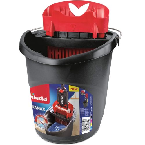 Vödör, Vileda Ultramax, 10 liter, piros-szürke, csavarókosárral, ergonomikus kialakítással