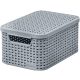 Tárolókosár, Curver Style S, szürke, 19,8 × 29,1 × 14,2 cm, egymásra rakható, műanyag, rattan hatású, fogantyúkkal, fedeles, szögletes