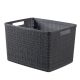 Tárolókosár, Curver Jute L, sötétszürke, 20 literes, 28 x 36 x 23 cm, műanyag, juta hatású, fogantyúkkal, szögletes