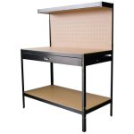 Munkapad, Strend Pro Racks DWB60, fekete, 120 x 60 x 150 cm, polccal, fiókkal, perforált fallal, 230 kg teherbírás, könnyen összeszerelhető