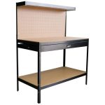 Munkapad, Strend Pro Racks DWB60, fekete, 120 x 60 x 150 cm, polccal, fiókkal, perforált fallal, 230 kg teherbírás, könnyen összeszerelhető