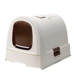 Zárt macska WC, Curver Litterbox Vintage, 51 x 38 x 40 cm, rattan hatású, kihúzható fiókos, szűrős fedél, alomkanállal és alátéttel, hordfüles, UV-álló