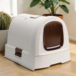 Zárt macska WC, Curver Litterbox Vintage, 51 x 38 x 40 cm, rattan hatású, kihúzható fiókos, szűrős fedél, alomkanállal és alátéttel, hordfüles, UV-álló