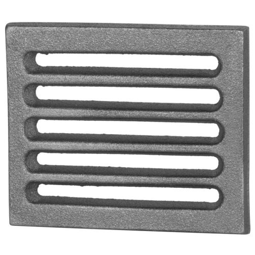 Rostély, 18 × 13 × 1,5 cm, sötétszürke, öntöttvas, hő- és karcálló, kályhákhoz, kemencékhez, kandallókhoz és sütőkhöz