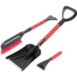   Autós hó- és jégeltávolító készlet, Strend Pro Prémium, 3 db, teleszkópos lapát 79–99 cm, jégkaparó és hóseprű, EVA hab markolat, alumínium nyél