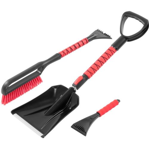 Autós hó- és jégeltávolító készlet, Strend Pro Prémium, 3 db, teleszkópos lapát 79–99 cm, jégkaparó és hóseprű, EVA hab markolat, alumínium nyél