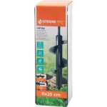 Földfúrószár, Strend Pro Garden, fekete, 8 x 25 cm, szénacél, hatszögletű (HEX) szár, csavarbehajtóhoz és fúróhoz, 80 mm spirál