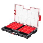 Rendszerező koffer, Qbrick Patrol System One Organizer L, 53,1 × 37,9 × 7,7 cm, fekete, 6 l, 12 rekesz, víz- és porálló tömítés, moduláris, könnyű hozzáférés, átlátszó fedél