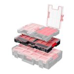 Rendszerező koffer, Qbrick Patrol System One Organizer L, 53,1 × 37,9 × 7,7 cm, fekete, 6 l, 12 rekesz, víz- és porálló tömítés, moduláris, könnyű hozzáférés, átlátszó fedél