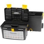 Szerszámosláda, Strend Pro TBx3042, 45 x 25 x 60 cm, fekete, kerekes, fogantyúval, átlátszó fedél, többfunkciós, 25 kg teherbírás