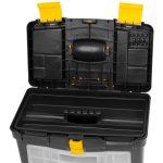 Szerszámosláda, Strend Pro TBx3042, 45 x 25 x 60 cm, fekete, kerekes, fogantyúval, átlátszó fedél, többfunkciós, 25 kg teherbírás