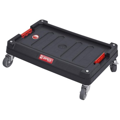 Gurulós szerszámtartó, Qbrick Patrol System Two Platform Transport, 59,5 × 39,5 × 17,5 cm, fekete, fékes kerekek, 100 kg teherbírás