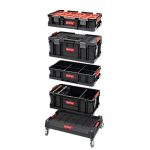 Gurulós szerszámtartó, Qbrick Patrol System Two Platform Transport, 59,5 × 39,5 × 17,5 cm, fekete, fékes kerekek, 100 kg teherbírás