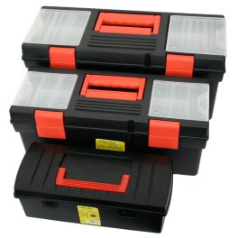   Szerszámosdoboz készlet, Strend Pro HL3035-S6, 45 x 40 x 30 cm, fekete, 3 részes, műanyag, átlátszó fedél, 10-8-5 kg teherbírás