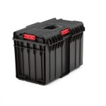 Szerszámosláda, Qbrick Patrol System One 450 Basic, 58,5 × 38,5 × 42 cm, fekete, 52 l, víz- és porálló, hermetikus, cserélhető rekeszekkel, 120 kg teherbírás