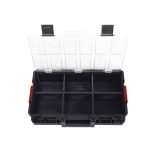 Rendszerező koffer, Qbrick Patrol System Two Organizer Flex Plus, 53 × 31 × 13 cm, fekete, 14,3 l, moduláris, polikarbonát fedél, poliamid reteszek, 12 kivehető rekesz