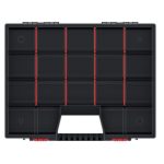 Rendszerező koffer, Prosperplast NOR20, 6,5 x 39 x 49 cm, fekete, állítható rekeszek, átlátszó fedél, kéz zárral, ergonomikus fogantyú, maximum 36 rekesz