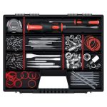 Rendszerező koffer, Prosperplast NOR20, 6,5 x 39 x 49 cm, fekete, állítható rekeszek, átlátszó fedél, kéz zárral, ergonomikus fogantyú, maximum 36 rekesz