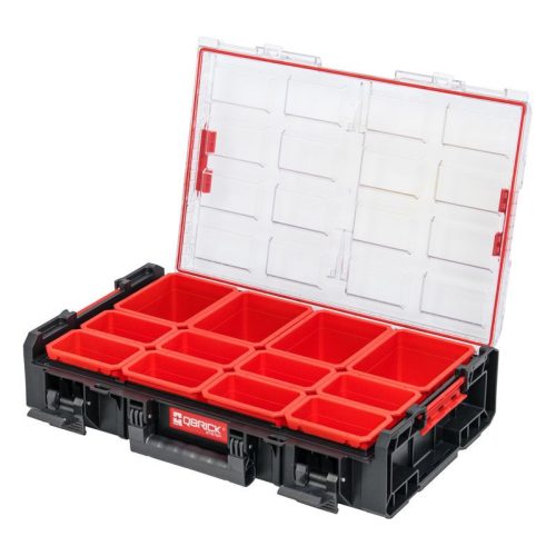 Rendszerező koffer, Qbrick Patrol System One XL, 58,2 × 38,7 × 13,1 cm, fekete, 13,5 l, 12 rekesz, rugalmas tömítéses fedél, víz- és porvédett, moduláris, Easy Access rendszer