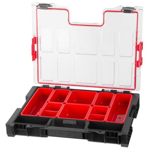 Rendszerező koffer, Qbrick Patrol System Pro Organizer 200, 45,2 × 35,8 × 7,9 cm, fekete, 6 l, tömített polikarbonát fedél, Easy Access rendszer, poliamid oldalsó csatlakozók
