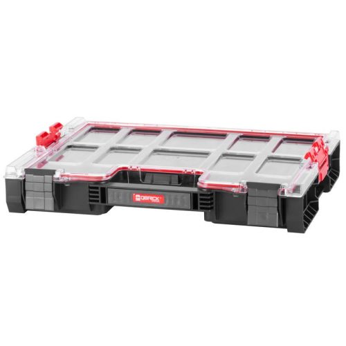 Rendszerező koffer, Qbrick Patrol System Pro Organizer 200, 45,2 × 35,8 × 7,9 cm, fekete, 6 l, habszivacs betéttel, tömített polikarbonát fedél, poliamid csatlakozók