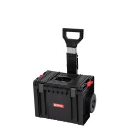   Szerszámosláda, Qbrick Patrol Pro Cart, 45 × 39 × 69 cm, fekete, 28 l, kerekes, teleszkópos alumínium fogantyú, víz- és porálló, fém tengely, moduláris rendszer