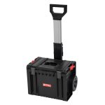 Szerszámosláda, Qbrick Patrol Pro Cart, 45 × 39 × 69 cm, fekete, 28 l, kerekes, teleszkópos alumínium fogantyú, víz- és porálló, fém tengely, moduláris rendszer