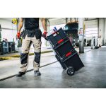 Szerszámosláda, Qbrick Patrol System One 450 Technik, 58,5 × 38,5 × 42 cm, fekete, 52 l, por- és vízálló, megerősített, alumínium rögzítőléc, 2 állítható rekesz