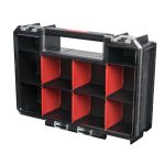 Rendszerező koffer, Qbrick Patrol System Two Organizer Multi, 25,7 x 18 x 6,5 cm, fekete, 11 l, polikarbonát fedél, állítható rekeszek, kényelmes fogantyú